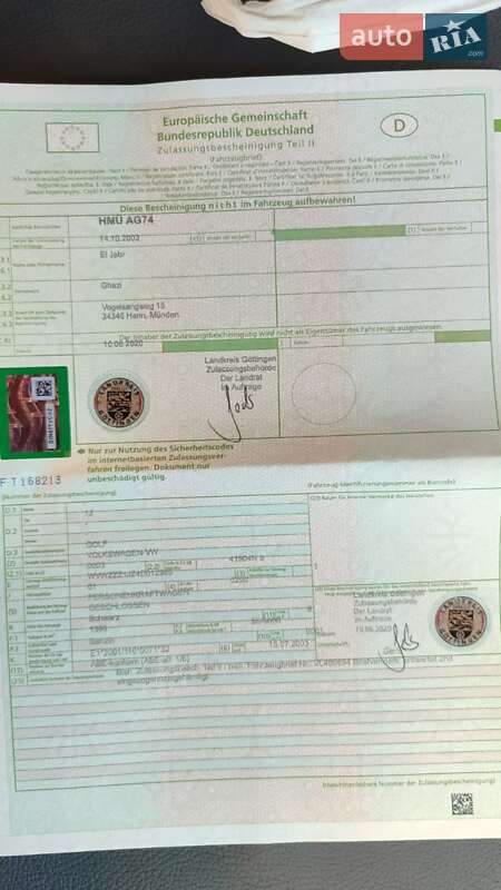 Хэтчбек Volkswagen Golf 2003 в Луцке