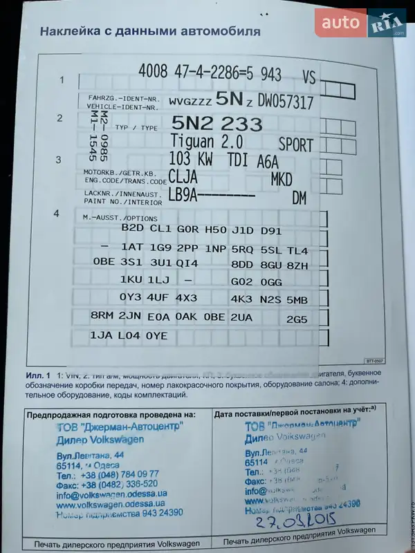 Внедорожник / Кроссовер Volkswagen Tiguan 2013 в Киеве документ