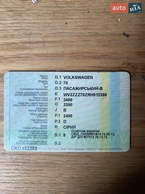 Минивэн Volkswagen Transporter 1993 в Нежине документ