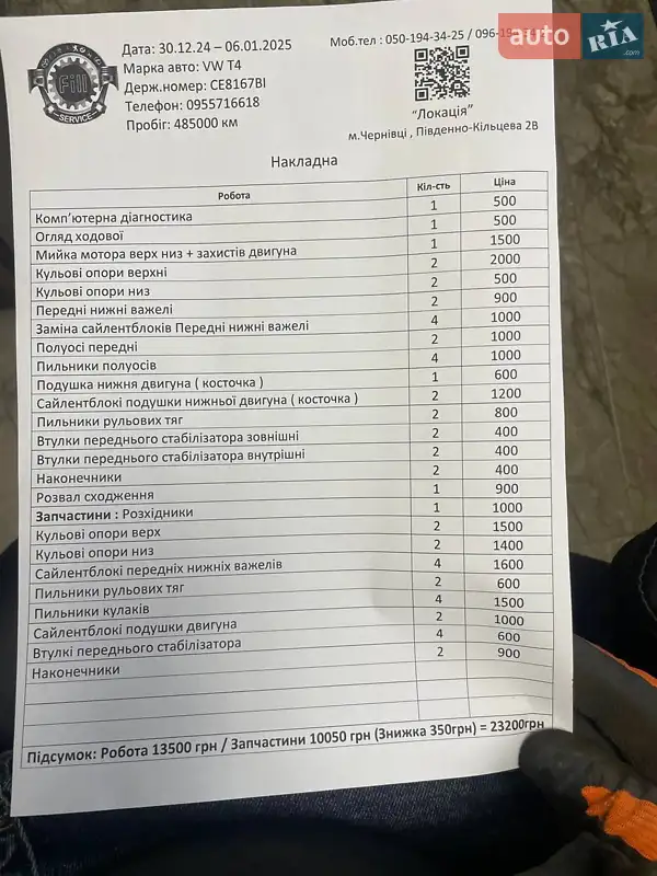 Минивэн Volkswagen Transporter 1999 в Черновцах документ