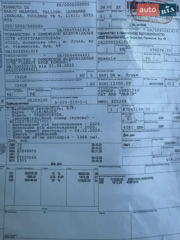Вантажний фургон Volkswagen Transporter 2021 в Луцьку документ