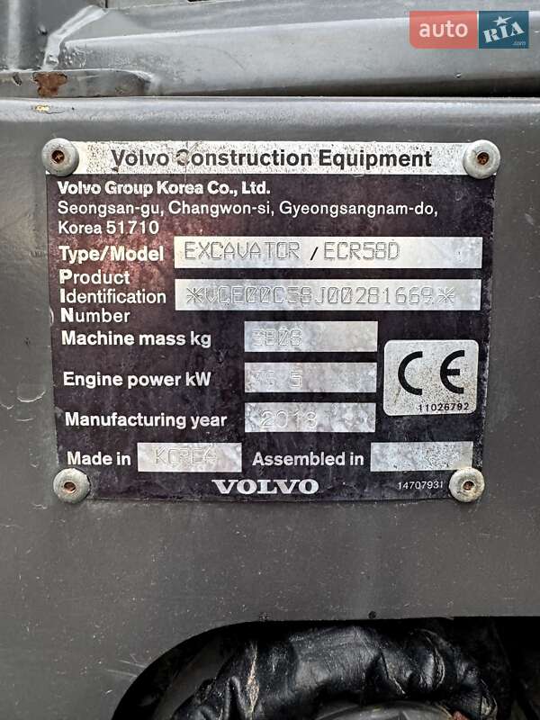 Миниэкскаватор Volvo ECR 58D 2018 в Долине фото 21 Миниэкскаватор Volvo ECR 58D 2018 в Долине