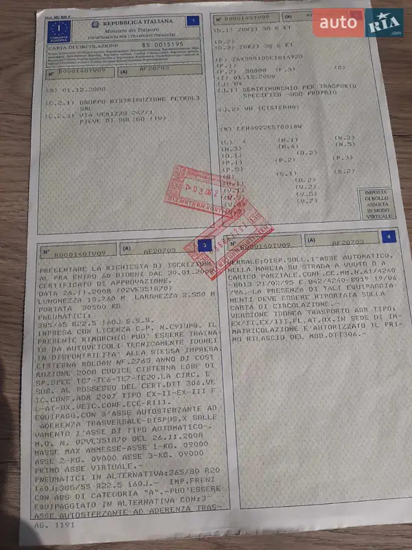 Цистерна полуприцеп Zorzi 36S 2008 в Виннице документ