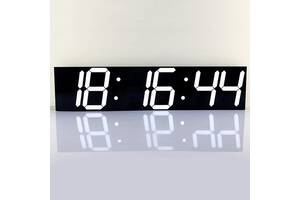 Великий настінний LED годинник CHKOSDA білі цифри години-хвилини-секунди чорний корпус 69х16 см