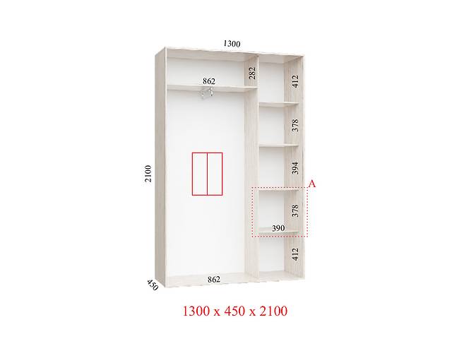 ШАФА-КУПЕ 130Х45Х210 СТАНДАРТ - 2 ФАСАДИ