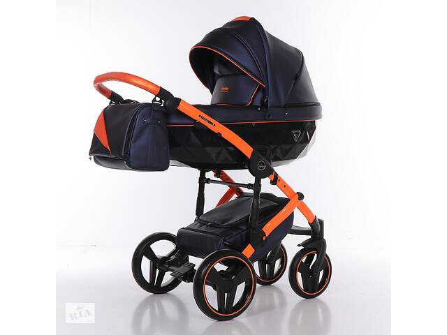 Детская коляска 2 в 1 Junama Diamond Fluo line II синяя с оранжевым 03