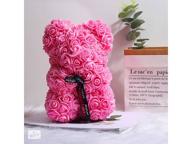 Мишка из роз 25 см в подарочной коробке 3D Teddy Flower Оригинальный подарок девушке в подарочной упаковке Розовый