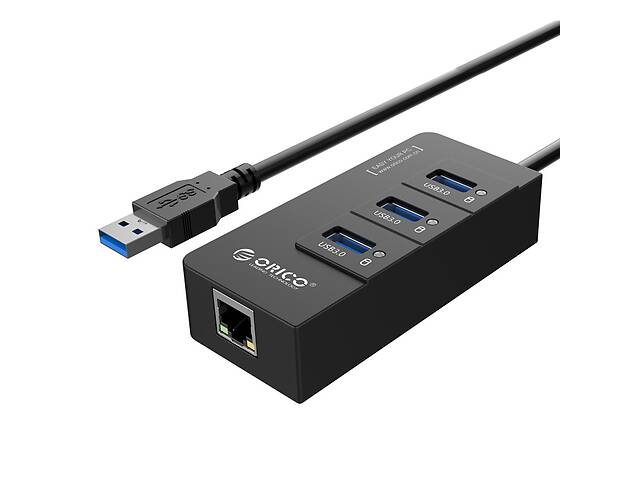 USB-хаб ORICO USB 3.0 3 порта + RJ45 (HR01-U3-V1-BK-BP)