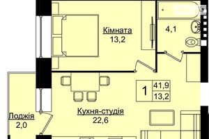 Продается 1-комнатная квартира 41.9 кв. м в Тернополе