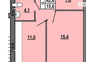 Продается 1-комнатная квартира 42.6 кв. м в Тернополе
