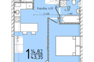Продається 1-кімнатна квартира 43.35 кв. м у Львові