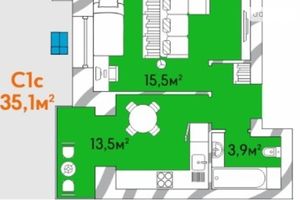 Продается 1-комнатная квартира 35.1 кв. м в Луцке