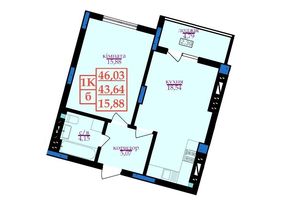 Продается 1-комнатная квартира 46.03 кв. м в Ивано-Франковске